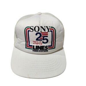 Vintage Sony Hat Cap Snap Back Mens One Size White Trucker 25 Years USA 80s